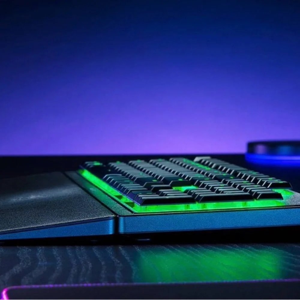 Razer Black Keyboard with Vibrant Green Lighting